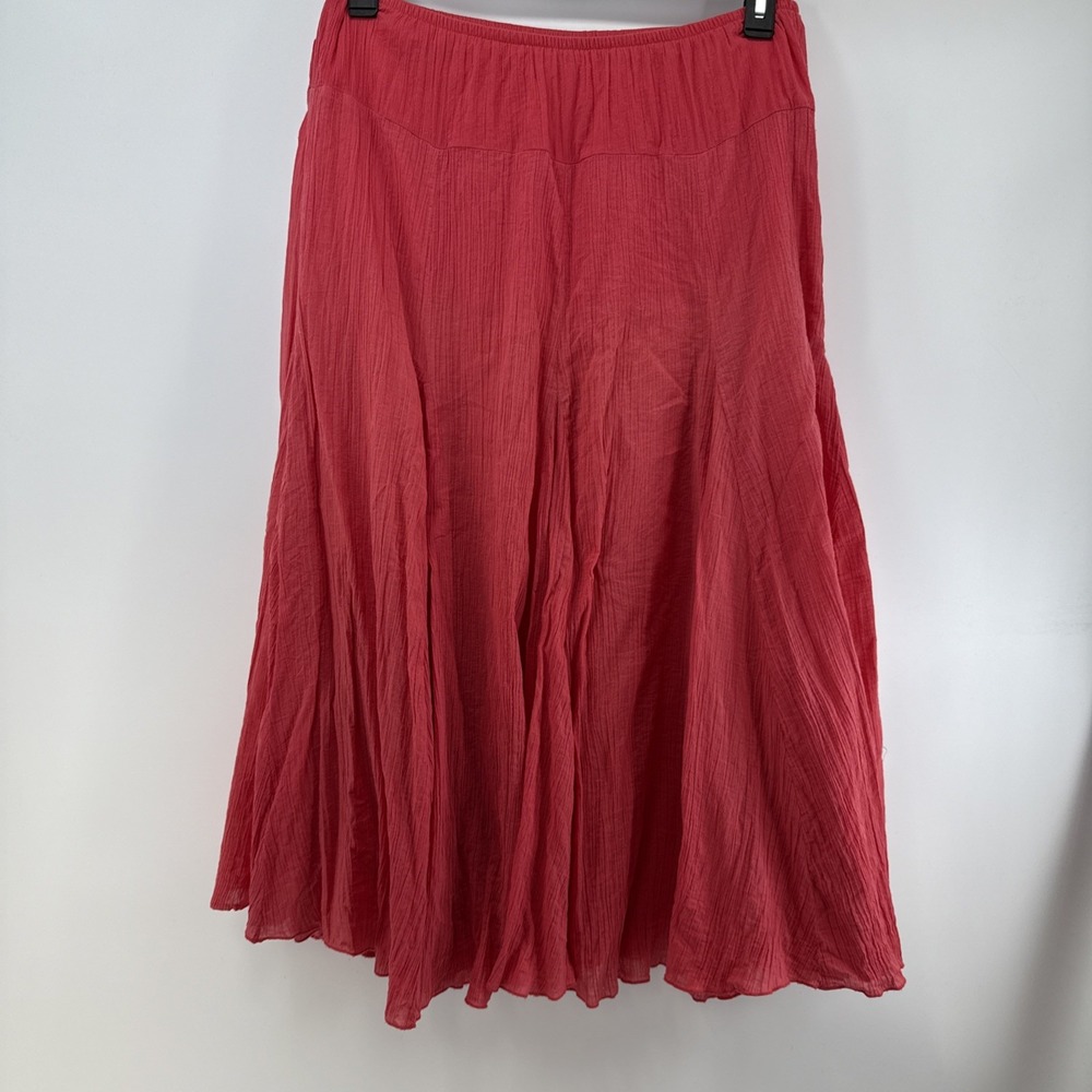 Ruby Rd Woman Salmon Color  Crinkle‎ Fully Lined Pull On Maxi Skirt Size 14